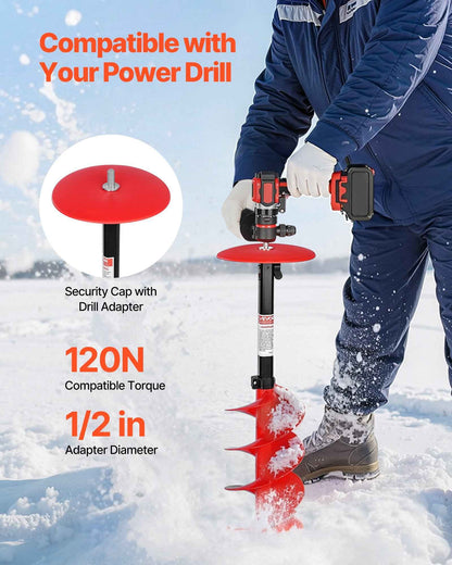 8" Ice Auger Drill Bit | 39" Nylon Blade with Extension Rod & Blade Guard