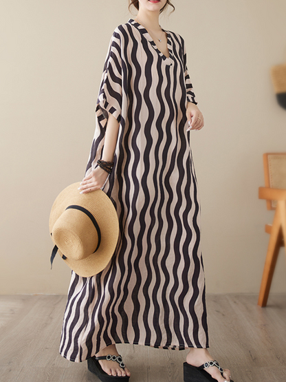 Daily Ritual Women's Round Neck Bat Sleeves Kaftan Dress