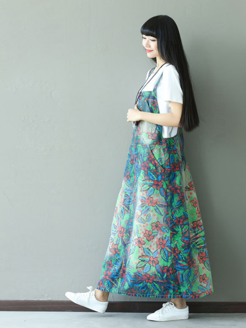 Floral Pinafore Dungaree Dress - Loose Fit Everyday Layering