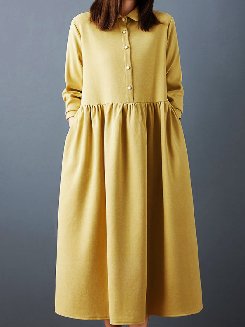 Elegant Button Down Collar Midi Dress for Women | Eva Trends