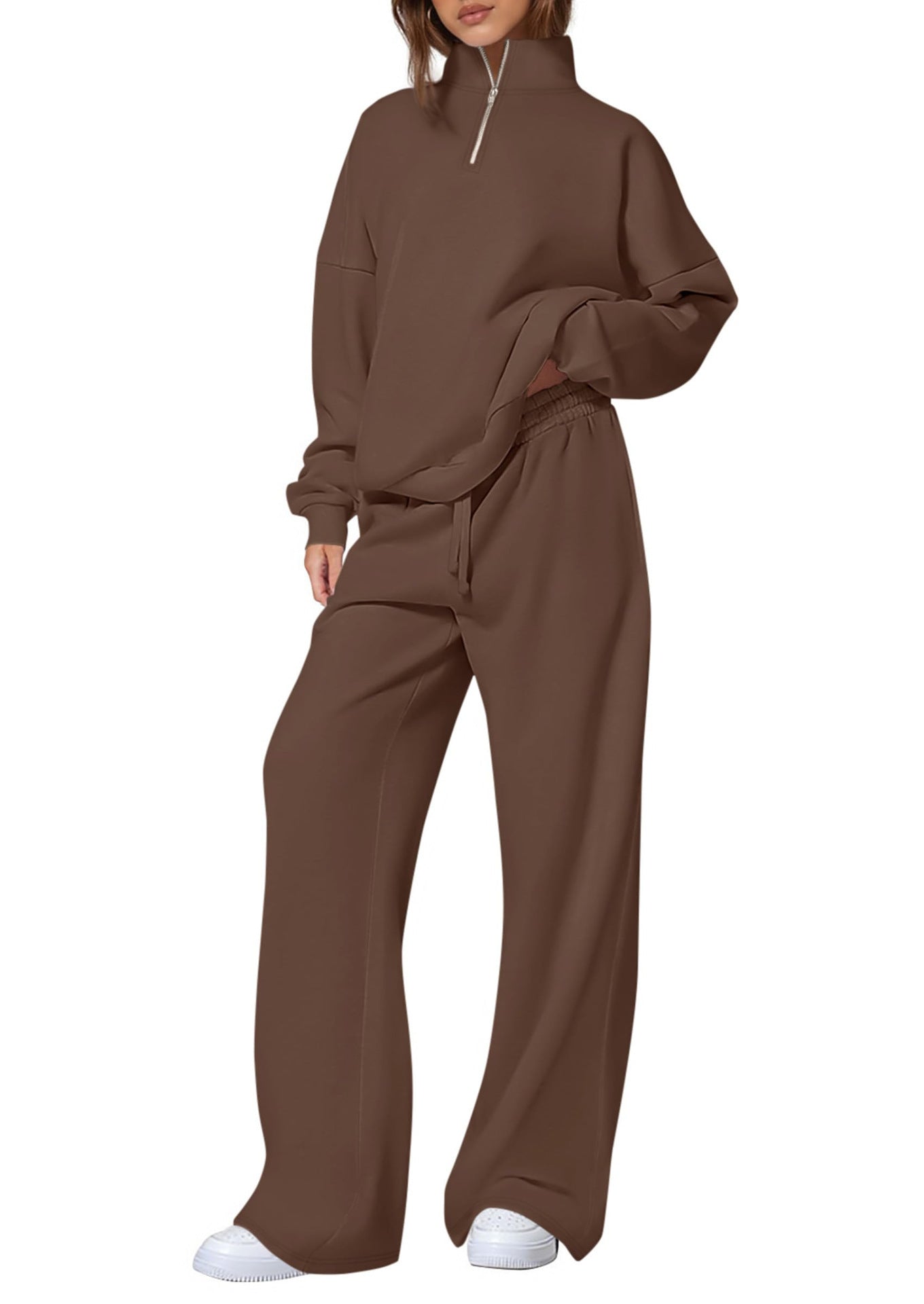 Women's Half-Zip Sweatshirt & Straight-Leg Pants Set – Matching Casual Loungewear