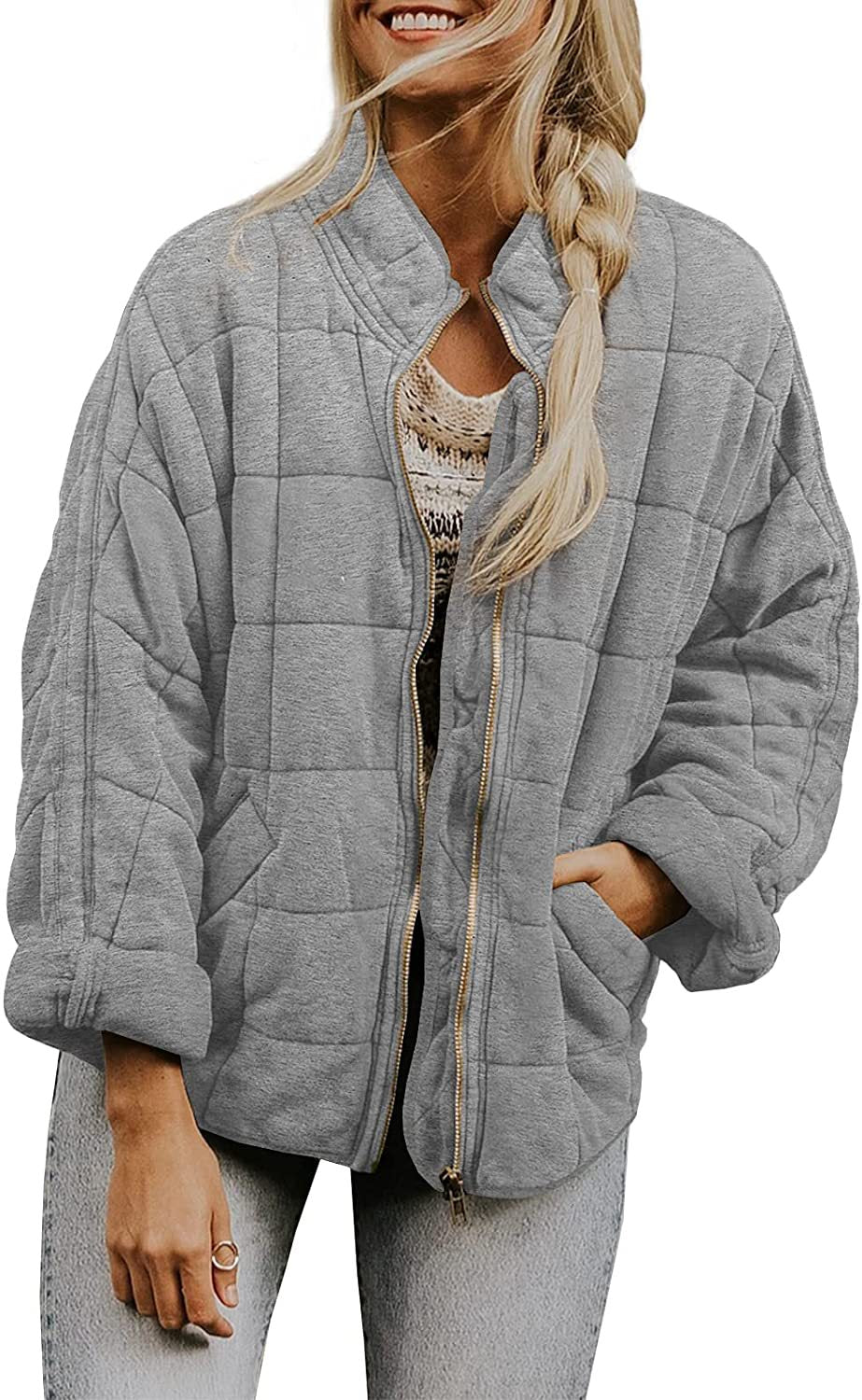 Women's Zip-Up Stand Collar Jacket – Casual Lightweight Jacket