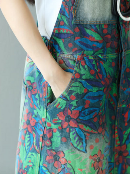 Floral Pinafore Dungaree Dress - Loose Fit Everyday Layering