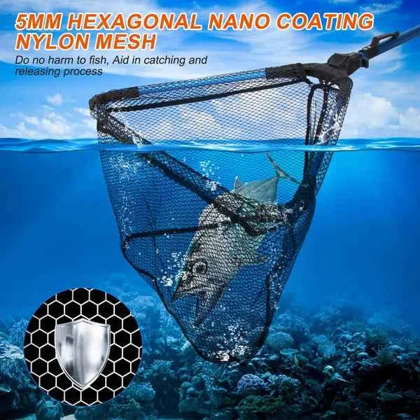 Foldable Fishing Landing Net – Aluminum Alloy Rod, EVA Handle, Nano Coating Nylon Mesh