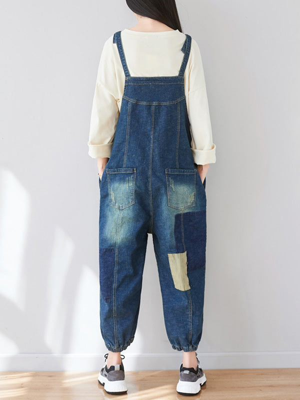 Structured Bib Denim Overalls - Harem Leg Style