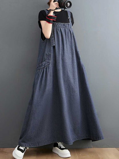 Plain Denim A-Line Salopette Dress - Comfortable Everyday Style | Eva Trends