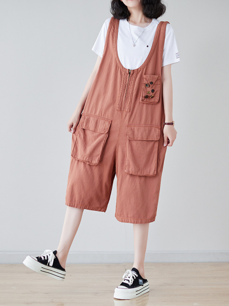 Women's Summer Wide-Leg Large Pocket Dungarees | Eva Trends
