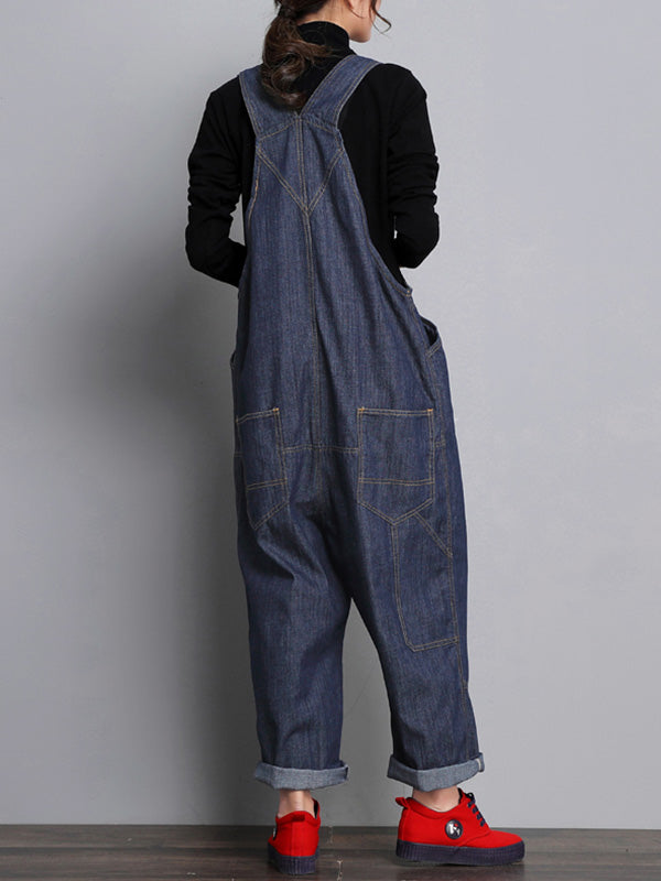 Dark Blue Denim Overalls - Buckle Strap Design