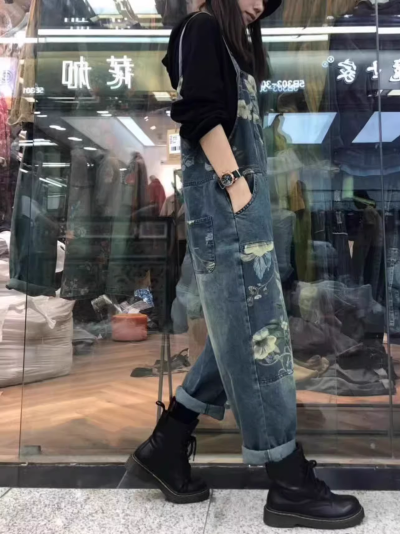 Trendy Women's Patchwork Artistic Loose Overalls | Eva Trends