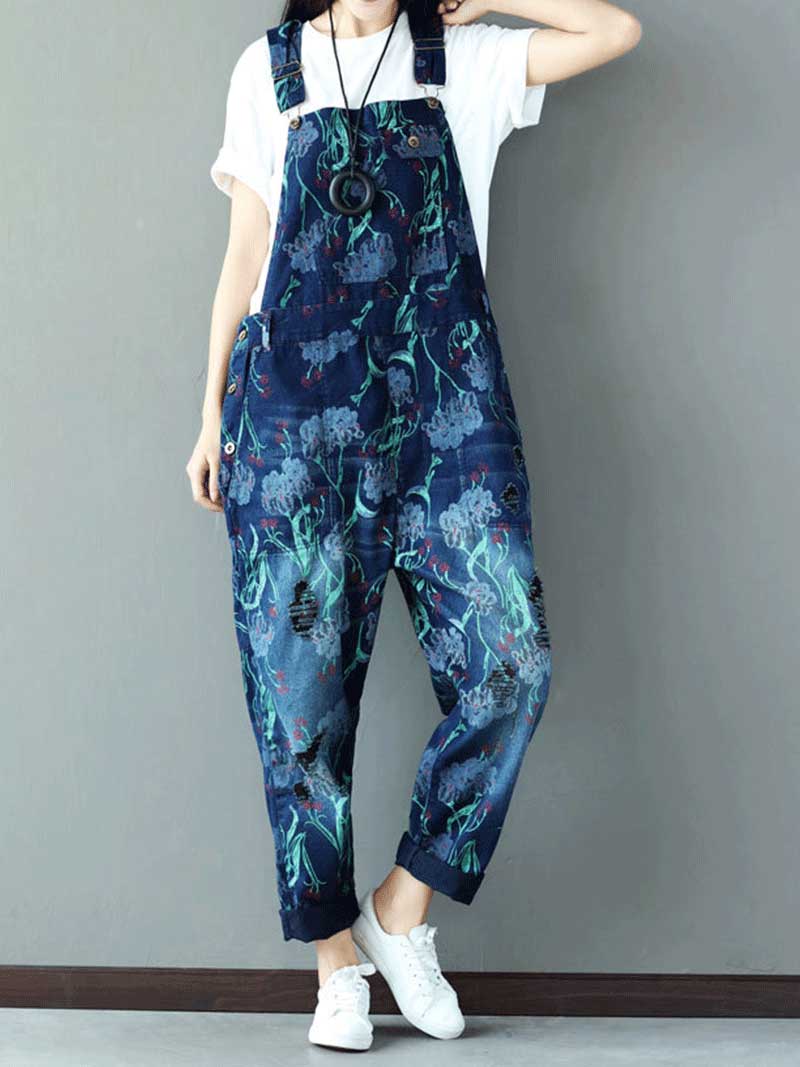 Relaxed Full-Length Denim Overall Dungaree