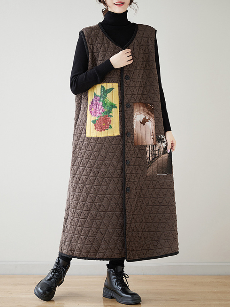 Women’s Winter Relaxed & Comfy Modern Patch Sleeveless Coat
