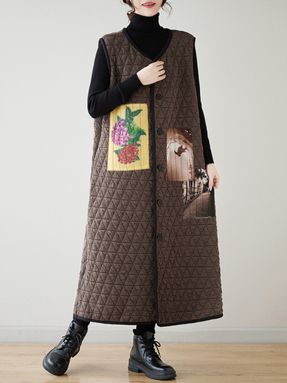 Women’s Winter Relaxed & Comfy Modern Patch Sleeveless Coat