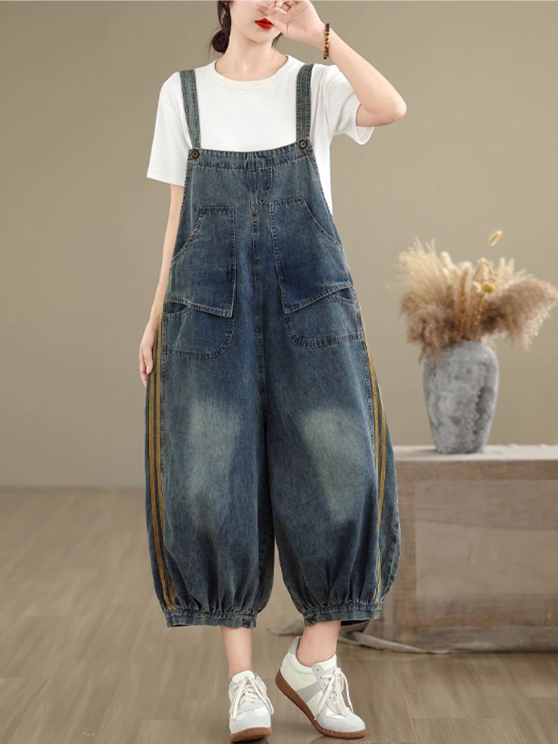 Comfy Women's Patchwork Loose Denim Overalls | Eva Trends