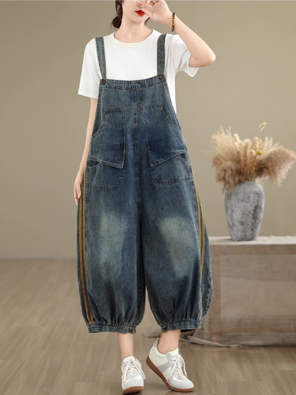 Comfy Women's Patchwork Loose Denim Overalls | Eva Trends