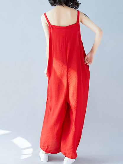 Loose Wide Leg Button Front Summer Jumpsuit