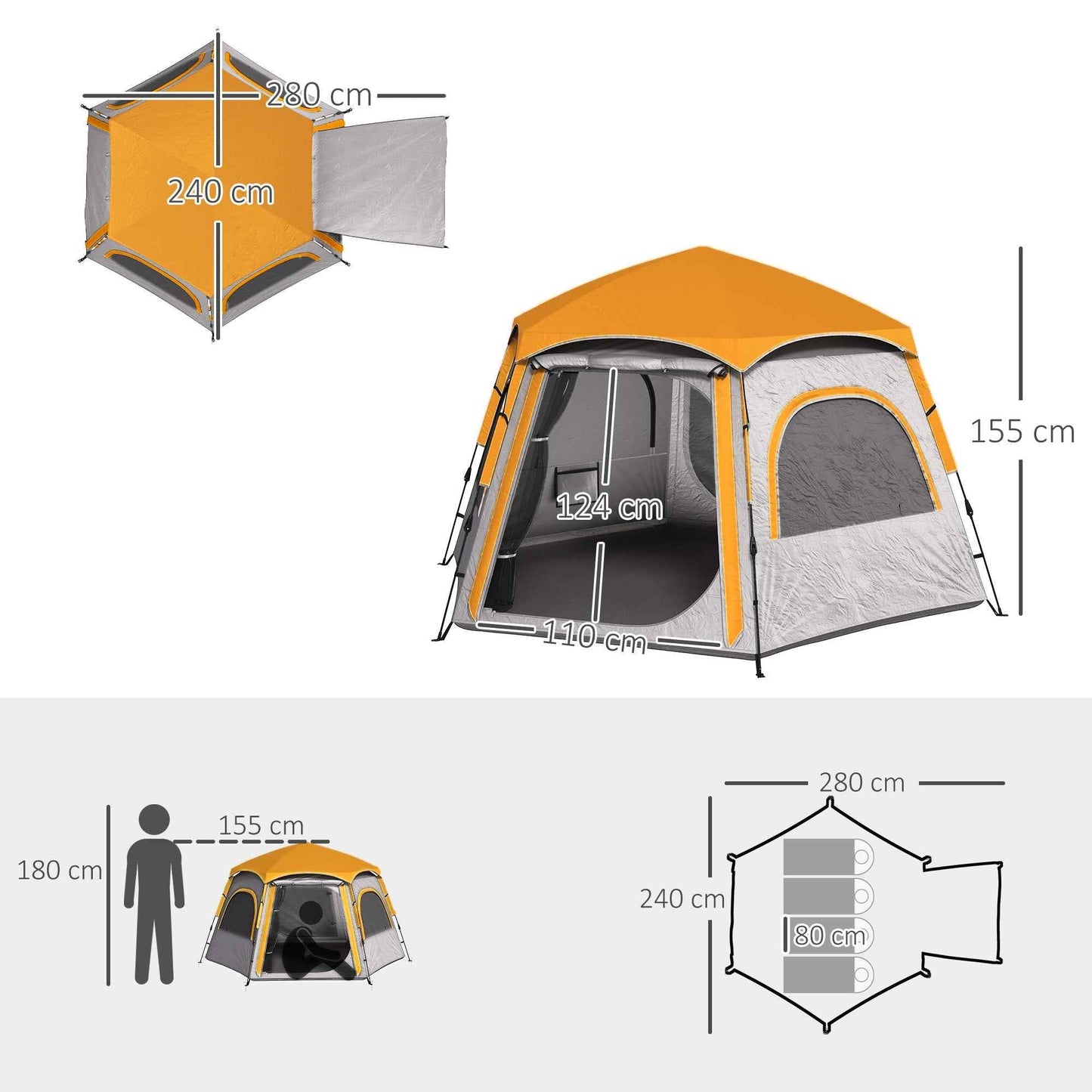 Instant Pop-Up Camping Tent – 4 Person Waterproof Dome Tent with Vestibule & Rainfly | Light Grey