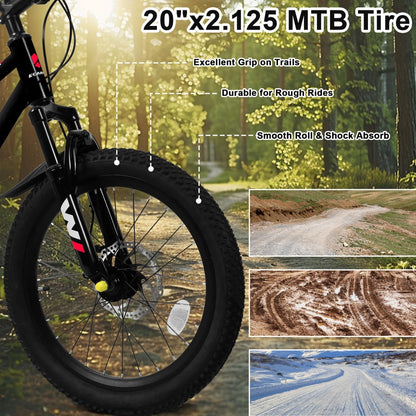 20" Kids Mountain Bike | Ages 6-12, 7-Speed, Front Disc Brake & Suspension