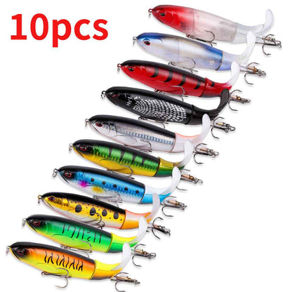 10-Piece Topwater Pencil Lure Set – Propeller Tail, 10cm/13g, 10 Colors