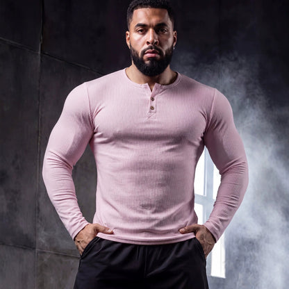 Men's Slim Fit Half-Button Long-Sleeve Sport Shirt
