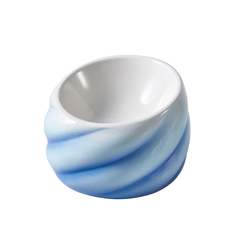 Ceramic flat-faced cat eating bowl with inclined mouth