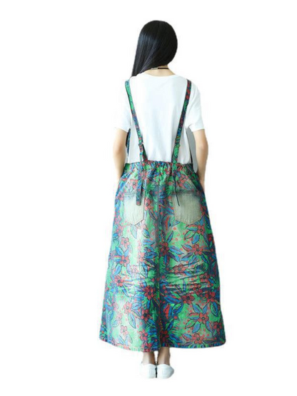 Floral Pinafore Dungaree Dress - Loose Fit Everyday Layering