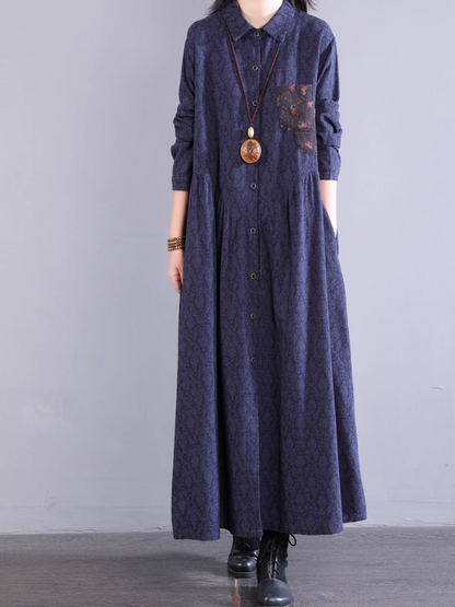 Women's Elegant Summer Side Pockets Button-Up A-Line Dress