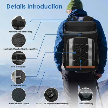 Insulated Cooler Backpack 36-Can | 25L Leakproof with Bottle Opener – Grey