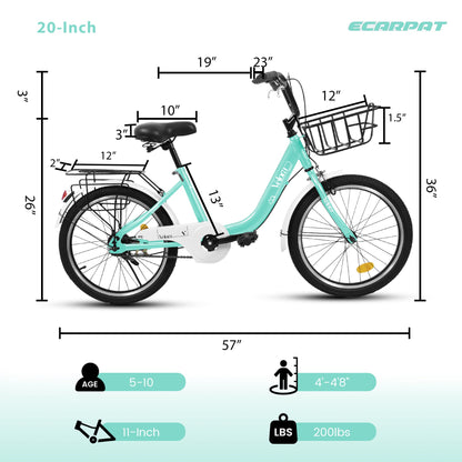 20" Kids Bike for Boys & Girls | Coaster Brake & V-Brake, Chain Guard & Rear Rack