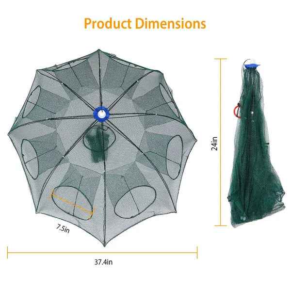 Foldable Fishing Bait Trap with 8 Entrances – 2-Pack, Crab, Shrimp & Minnow