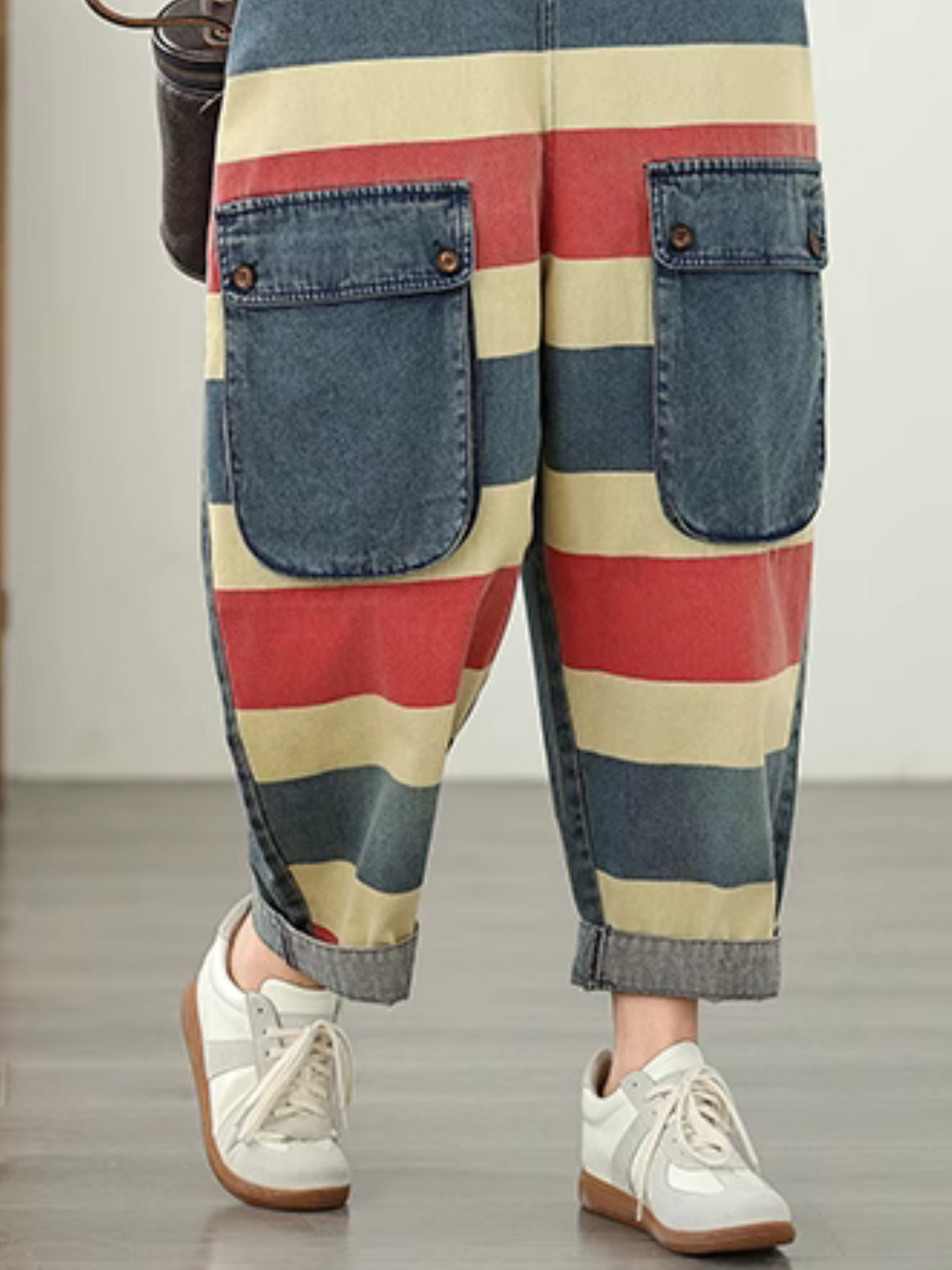 Trendy Striped Denim Cotton Overalls with Pockets - Eva Trends