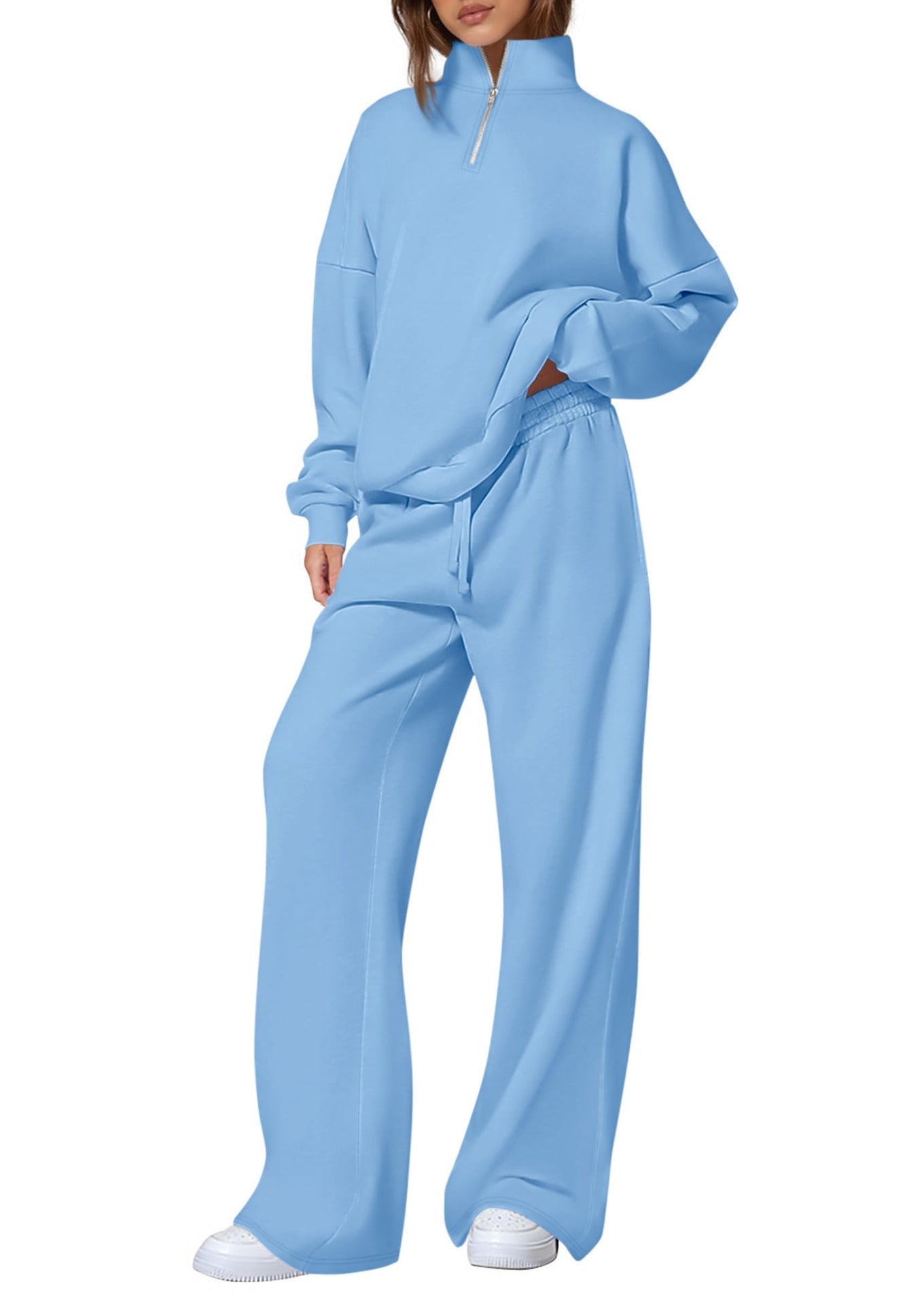 Women's Half-Zip Sweatshirt & Straight-Leg Pants Set – Matching Casual Loungewear