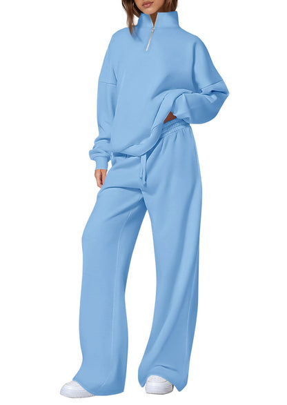 Women's Half-Zip Sweatshirt & Straight-Leg Pants Set – Matching Casual Loungewear