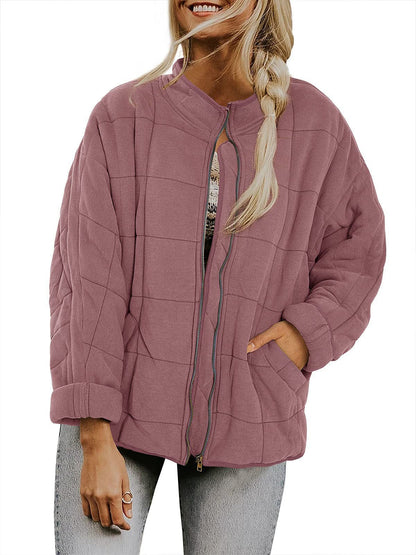 Women's Zip-Up Stand Collar Jacket – Casual Lightweight Jacket