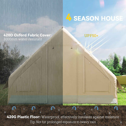 4-Season Inflatable Camping Tent – 3000mm Waterproof, UPF50+, Inflates in 5 Minutes with Hand Pump