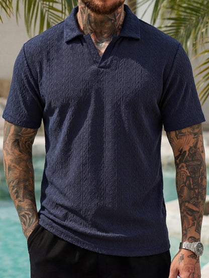 Men's Waffle Knit Lapel Polo Shirt – Smart Casual