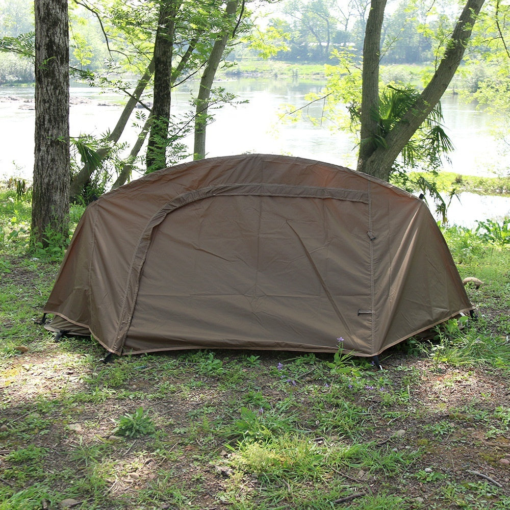 Single-Person Tactical Boat-Style Camping Tent – Waterproof Foldable Hiking Tent | Coffee & Olive Green
