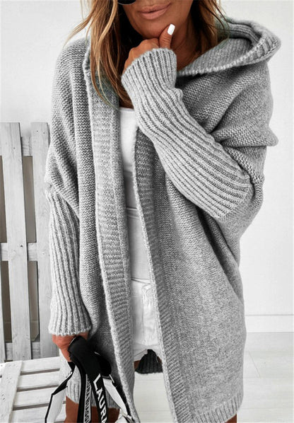 Women's Oversized Bat-Sleeve Hooded Cardigan Sweater – Cozy Casual Knit
