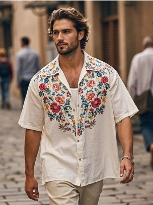 Men's Retro Animal Print Short-Sleeve Shirt