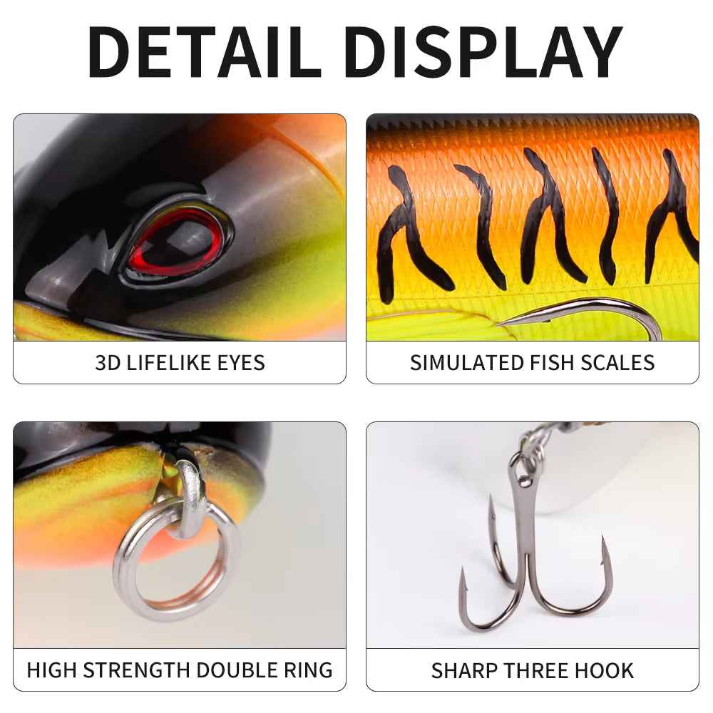 10-Piece Topwater Pencil Lure Set – Swiveling Propeller Tail, 14cm/35g, 10 Colors