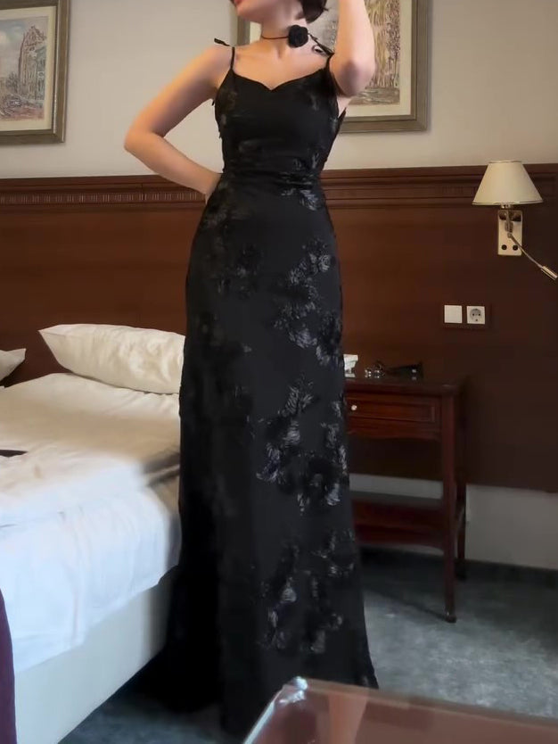 Black Jacquard Strap Maxi Dress