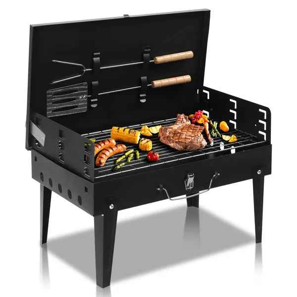 Portable Square Charcoal Grill – Compact Steel BBQ for Camping & Picnics