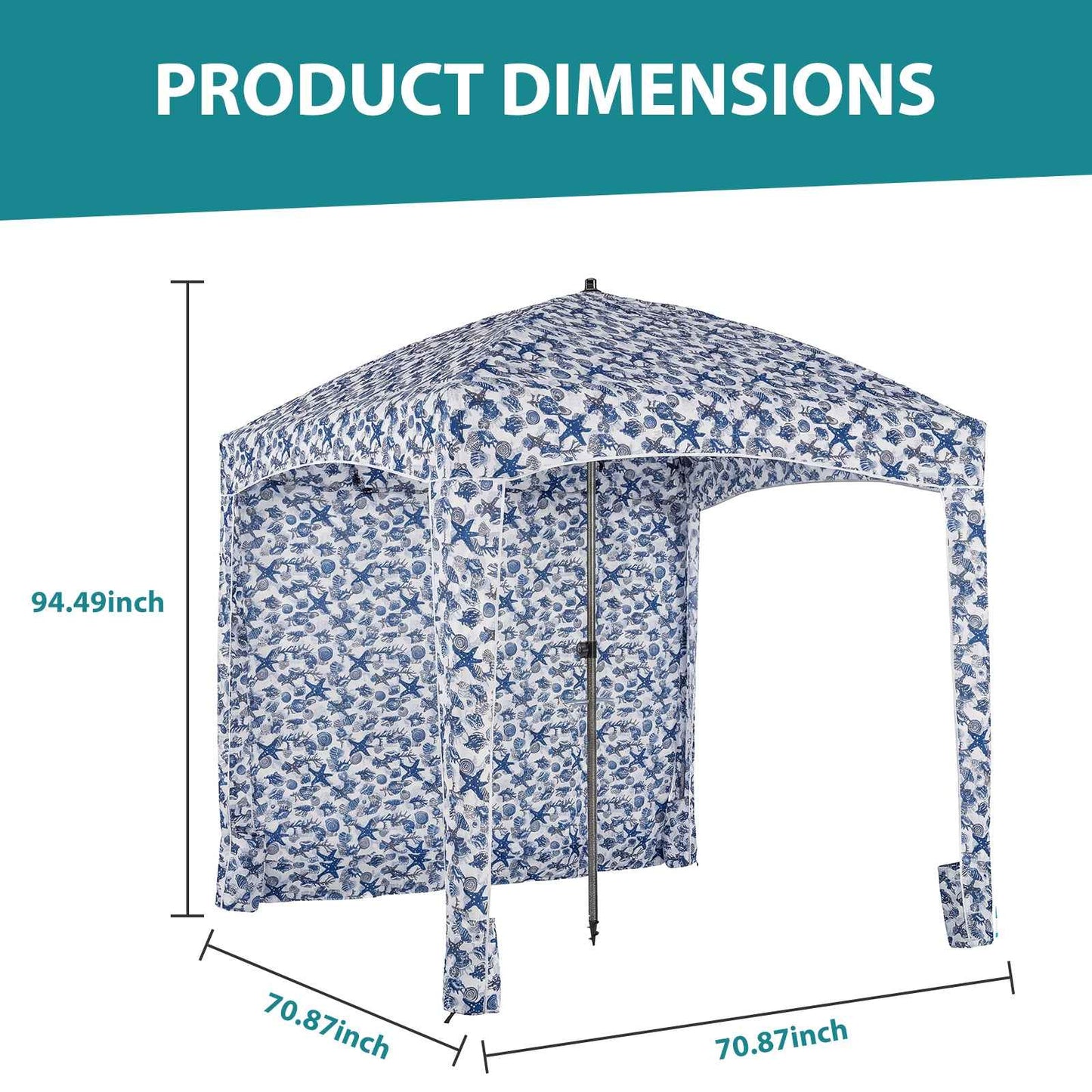 Beach Cottage - 6 Feet By 6 Feet, With Detachable Side Walls, A Simple Beach Sunshade Tent, Equipped With Storage Bags, Portable, UPF 50-- Standard