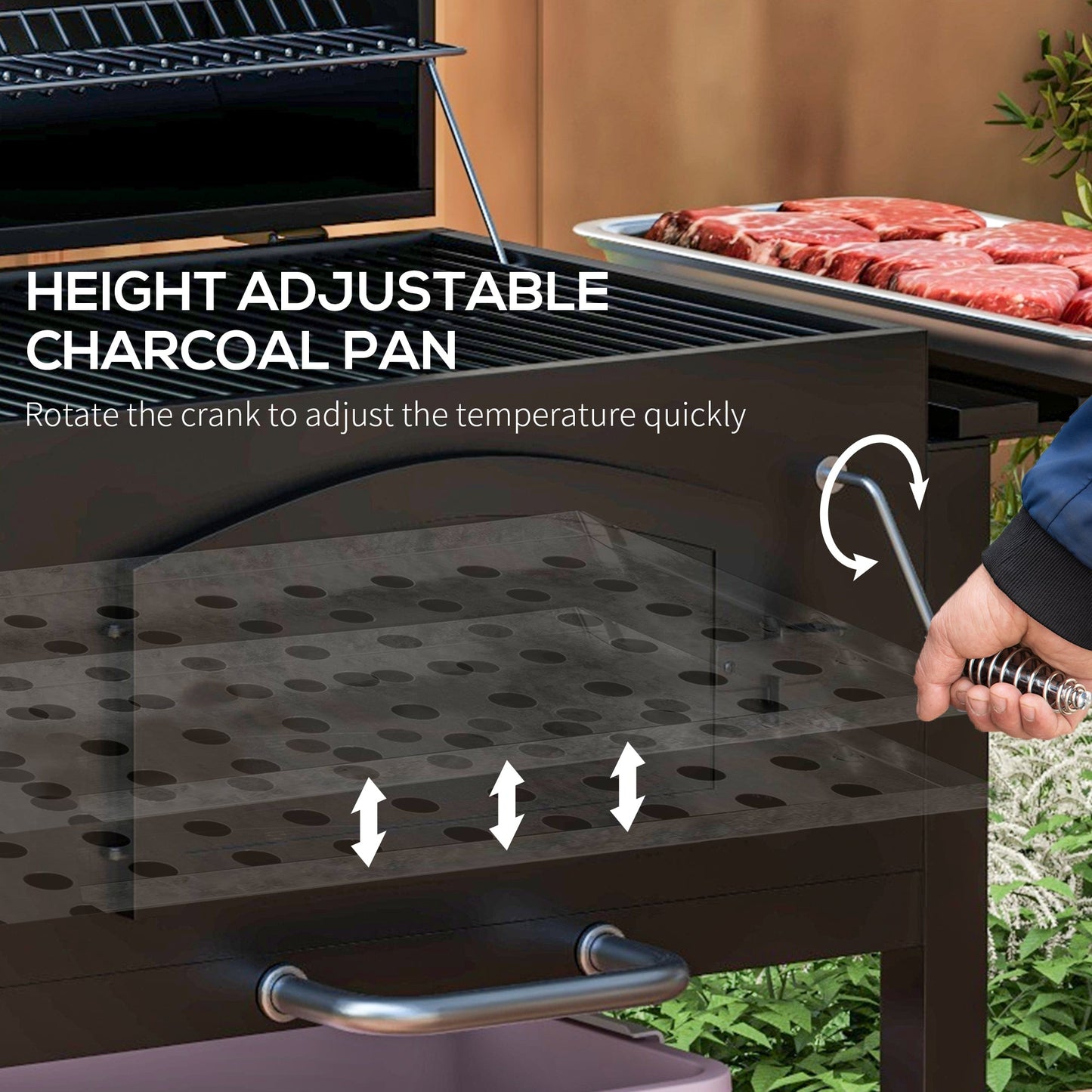 Charcoal BBQ Grill | 371 Sq In with Adjustable Height, Folding Shelves & Thermometer