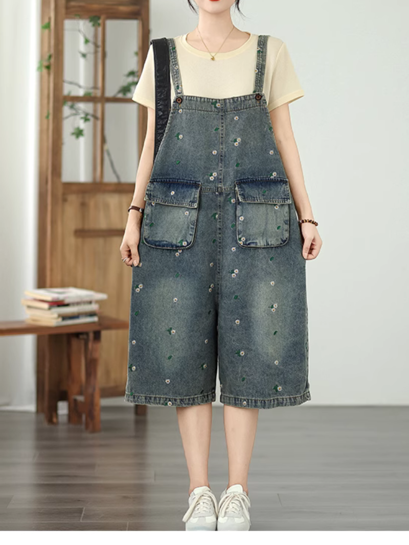 Casual Women's Wide Leg Floral Printed Denim Overalls| Eva Trends