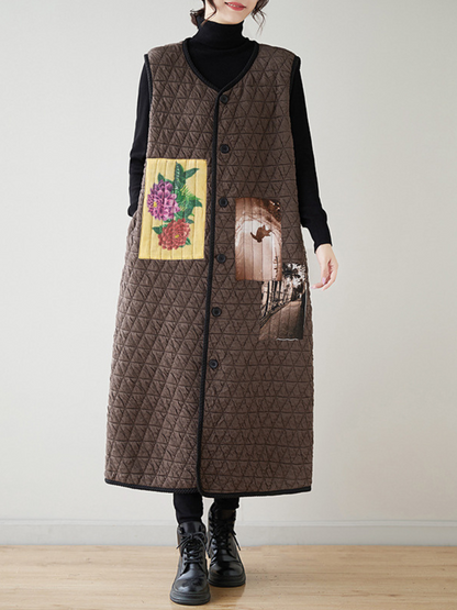 Women’s Winter Relaxed & Comfy Modern Patch Sleeveless Coat