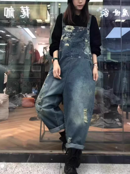Trendy Women's Patchwork Artistic Loose Overalls | Eva Trends