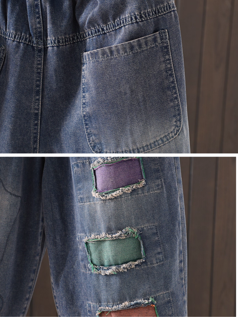 Women's Summer Artistic Retro Splicing Patchwork Loose Bottom