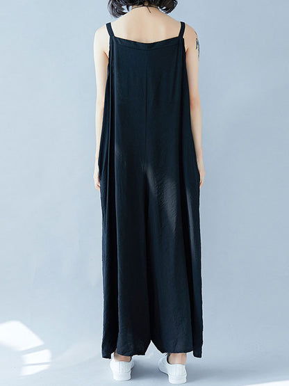 Loose Wide Leg Button Front Summer Jumpsuit