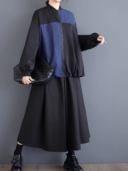 Women’s Classic Winter Warm Stand Collar Black Jacket Top