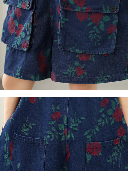 Stylish Women's Printed High-Waist Loose Short Overalls | Eva Trends